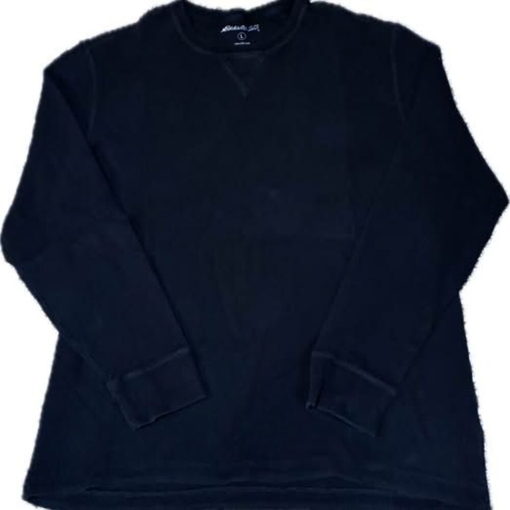 Eddie Bauer Black Waffle Knit Long Sleeve Shirt Size L 100% Cotton